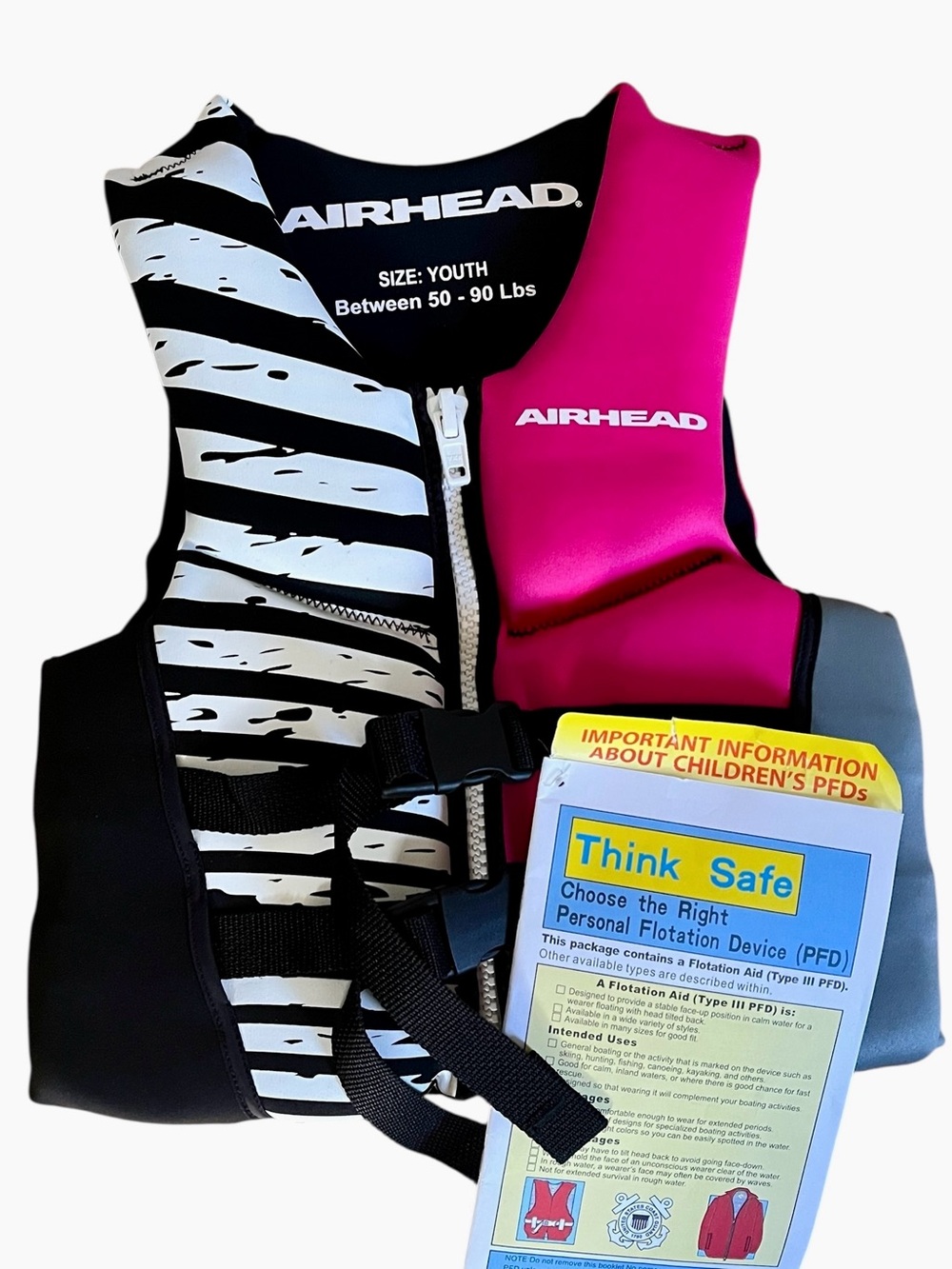 NEW Airhead WICKED Kwik-dry NEOLITE Life Vest Youth 50-90 LBS Pink Black White